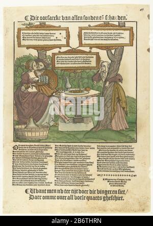 Het door de vingers zien die oorsaecke van allen sanden en schanden (titel op object) The condone ziendie oorsaecke of all sonds and schanden (title object) Objekttyp: Picture Item Number: RP-P-1932-535Catalogusreferentie: Nijhoff 136 Inscriptions / Brands: Number, recto right: Numbery: 43 (Numbering: Gotha) Description: Beschreibung: Liebespaar im Garten beobachtet von der alten Frau, die durch ihre Finger schaut, mit jeder Figur eine Kartusche mit Text. Unter dem Bild drei Textspalten in Nederlands. Hersteller : Druckmaschine: Anonymer Herausgeber: Peter Warnerssen (Listed Property) Ort Herstellung: Druck Stockfoto
