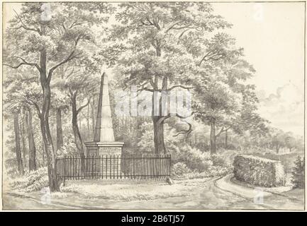 Het gedenkteken voor Witte van Haemstede, im Jahre 1817 opgericht door David Jacob van Lennep bij het Huis te Manpad in Heemstede Die Gedenkstätte für Weiße von Haemstede, die im Jahre 1995 von David Jacob van Lennep im Haus für Manpad Heemstede gegründet wurde, um an die Kämpfe in Manpad Heemstede zu erinnern: Sieg und Ausweisung der Flamen am 26. April 1304 und eine Episode aus der Belagerung von Haarlem am 8. Juli 1573 Hersteller: Künstler: Gerrit Lambert Datum: 18-1850 Körperliche Merkmale: Schwarze Kreide und Pinsel in grauem Material: Papierkreidetechnik: Pinselgröße: Papier: H 256 mm × W 370 mm Betreff: Namen von citie Stockfoto