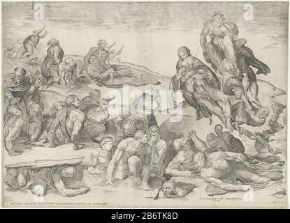 Het laatste oordeel EIN Detail des Freskos "Das Jüngste Gericht" von Michelangelo in Sistine Kapel. Hersteller : Druckmaschine: Nicolò della Casa zu Malerei von Michelangelo (denkmalgeschütztes Gebäude) Verleger Antonio Salamanca (denkmalgeschütztes Eigentum) Ort Herstellung: Druckmaschine: Italien zur Darstellung des Vatikan-Stadt-Verlegers: ROM Datum: 1548 Physische Merkmale: Fahrzeugmaterial: Papiertechnik: Engraa (Druckverfahren) Abmessungen: Blatt: H 406 mm (Innenkante der Schnittplatte) × W 560 mm (Innenkante der Schnittplatte) Hinweis Drucken ist Teil einer Gruppe von zwölf Drucken, die eine große Idee zum Fresko des Jüngsten Gerichts von bilden Stockfoto