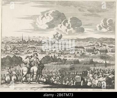 Het ontzet van Kamerijk door de hertog van Anjou, 1581 Het ontset van Kameryk door den hartogh van Anjou in den jaaren MDLXXXI (titel op object) Cambrai belagert vom Herzog von Parma, aber bestürzt vom Herzog von Anjou, 16. August 1581. Blick auf die Stadt von der Position der Armee von Anjou aus, im Vordergrund standen zwei Generäle zu Pferd. Parmas Truppen gaben ihre Stellungen auf die Stad ab. Hersteller : Druckerhersteller Jan Luyken (denkmalgeschütztes Gebäude) in seinem Entwurf: Jan Luyken (denkmalgeschütztes Gebäude) Verlegerin: Witwe Joannes van Someren (möglich) Verlegerin: Abraham Wolfgang (möglich) Verlegerin: Hendrick Stockfoto