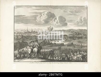 Het ontzet van Kamerijk door de hertog van Anjou, 1581 Cambrai vom Herzog von Parma belagert, aber vom Herzog von Anjou bestürzt, 16. August 1581. Blick auf die Stadt von der Position der Armee von Anjou, links vorne zwei Generäle zu Pferd. Die Truppen Parmas gaben ihre Stellungen an die Stad ab. Hersteller : Druckerhersteller Jan Luyken Nach eigenem Entwurf: Jan Luyken Herstellung: Nordniederland Datum: 1678 - 1680 Physikalische Merkmale: Ätzmaterial: Papiertechnik: Ätzmaße: Plattenkante: H 273 mm × W 348 mmToelichtingDeze Zustand in Vorbereitung für die Verwendung als Illustration Stockfoto