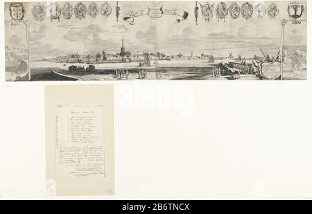 Het uittrekken van de Haarlemse schutterij naar Hasselt in Overijssel, 1622 Die Miliz von Haarlem nach Hasselt in Overijssel bei der Belagerung von Bergen op Zoom durch Maurice und der Invasion der Besatzung Lingen dorthin ziehen, um in Garnisonen zu liegen. Im Hintergrund, am anderen Flussufer, das Profil von Hasselt. Im Vordergrund Soldaten, Fahrzeuge etc. An der Spitze einer Band namens Hasselt und die Arme der Stadt Hasselt und der Arme von Haarlem. Rechts und links 12 Porträts von Bürgermeister Aernout Druyvesteyn und Haarlem Offizieren Pieter Jacobsz. Olycan (Kapitän), Laurens Arisz. (Leutnant Stockfoto