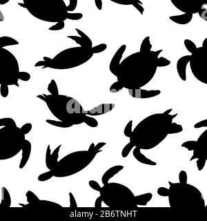 Nahtloses Schildkrötenmuster. Hintergrund des Schildkröten-Silhouettenvektors. Für Druck, Textil, Web, Heimdekor, Mode, Oberfläche, Grafikdesign Stock Vektor