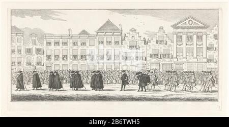 Hofdienaren in de lijkstoet van Anna van Hannover te Delft, 1759 Lijkstoet van prinses Anna van Hannover te Delft (serietitel) Mitglieder des stadträtischen Gerichts. Teil einer Serie von 16 Platten im Radierdruck des Trauerzugs von Delft bestattete Prinzessin Anna Hannover. Hersteller am 23. Februar 1759: Druckermeister Simon Fokke zum Zeichnen: Paul Constantine la FarguePlaats Herstellung: Amsterdam Datum: 1759 - 1761 Physikalische Merkmale: Radierung; Proofmaterial: Papiertechnik: Ätzmaße: Plattenkante: H 190 mm × W 395 mm Betreff: Cortege, Trauerprozession Bestattung von Anna von Hannov Stockfoto