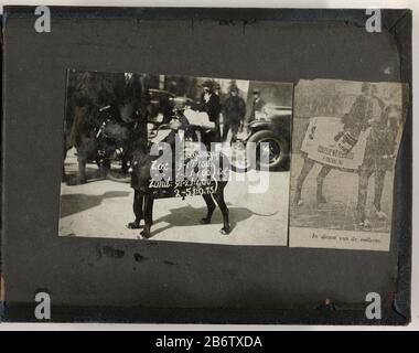 Hond van de poppendokter met reclametekst met een Pop op de rug Dieses Foto ist Teil eines Albums. Hersteller : Fotograf: Anonym Datum: 1930 - 1940 Material : Fotopapier Technik: Gelatine silberner Druck Abmessungen: Bild: H 83 mm × W 114 mm Betreff: Dogdolls für Erwachsene Werbung Stockfoto