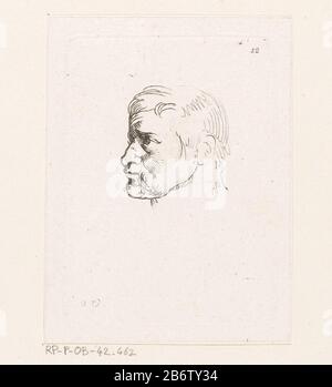 Hoofd van een man Recueil de Testes d'Antoine Van Dyck (serietitel) Kopf eines Mannes im Profil, nach links gerichtet. Nummeriert rechts: 12. Hersteller : Druckmaschine: Anne Claude Philippe Caylusnaar Zeichnung von: Anthony van Dyck (auf dem Objekt angegeben) Ort Herstellung: Frankreich Datum: 1735 Material: Papiertechnik: Ätzmaße: Plattenkante: H 107 mm × b 76 mmToelichtingPrent aus einer Serie von 31 Drucke, die von Köpfen von Van Dyck signiert wurden, sowie einem Frontispiece an Bouchardon mit dem Titel Recueil de testes d'Antoine Van Dyck tirés du Cabinet de M. Crozat et gravées par M. le C. Betrifft: Kopf (Mensch) Erwachsener Stockfoto
