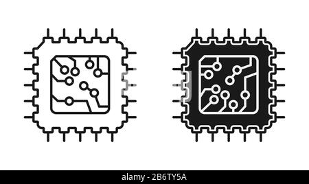 Chip-Symbol. Chip eines elektronischen Geräts. Leere und gefüllte Kontur. Einfaches flaches Design Stock Vektor