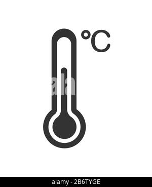 Vektorsymbol des Thermometers mit der Temperatur in Celsius. Temperatursensor. Einfaches flaches Design für Apps und Websites. Stock Vektor