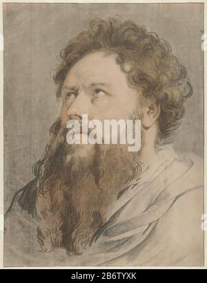 Hoofd van man traf Baard, de ogen zien opzij naar boven Mans Head mit schwerem auburn-bart, die Augen blicken seitlich auf Boven. Hersteller: Künstler: Jacob Witnaar Gemälde von Peter Paul Rubens (möglich) Vom: 1705 - 1754 Physikalische Merkmale: Schwarze und rote Kreide, Pinsel in schwarzem, rotem und braunem Material: Papierkreidetechnik: Bürste / Bürstenabmessungen: H 438 mm × W 337 mm Betreff: Gesicht Stockfoto