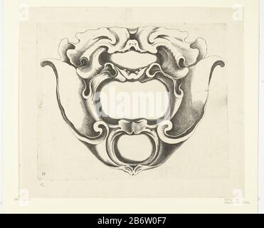 Hoofdvormige Cartouche Veelderhande Nieuwe Compartmente (serietitel) Drei Fächer untereinander. Oben steht der Kopf einer Probe, die zien soll. Hersteller : Druckhersteller: Jacob Lutmanaar Design: Johannes Lutma (1584-1669) Herausgeber: Friedrich der WitPlaats Herstellung: Amsterdam dating: CA. 1654 - ca. 1678 Material: Papiertechnik: Ätzmaße: Plattenkante: H 184 mm × W 224 mm Betreff:  Zierkartusche Stockfoto