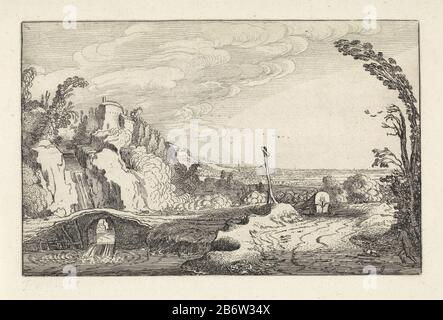 Huifkar op een Pad in een bergachtig rivierlandschap Landschappen (serietitel) Amenissimae aliquot requulae (serietitel) Pferdekarren auf einem Weg in einer bergigen Flusslandschaften (Serientitel) Amenissimae aliquot requulae (Serientitel) Eigenschaftstyp: Drucken Seriennummer: 9 / 52Objectmer 420referoga-P-420RP: Hollstein Dutch 264-1 (2) Franks und van der Kellen 303-3 (4) Hinweis: Zweiter und dritter Staat zu Franken & Vander Kellen mögliche Bedenken sind die gleiche Beschreibung: Ein Mann mit Hund und Wagen auf einer Feldstraße entlang eines Flusses mit Steinbrücke. Verließ ein Gebäude auf einem Berg. Stockfoto