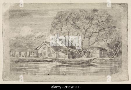 Huis aan het water met roeiboot ervoor House on the water rudering sure object type: Picture Item Number: RP-P-ob-59.866 Inscriptions / Brands: Collector's Mark, verso, gestempelt: Lugt 2228 Hersteller: Printer Elias stark Place Manufacturing: Netherlands Date: 1859 - 1933 Physical Features: Radierung mit Plattentonmaterial: Papiertechnik: Radierung / Tonmessung Platte: Plattenkante: H 100 mm × W 158 mm Betreff: Ruderboot, Kanu, usw. Zubehör und Arbeitsgeräte  Wäsche, z. B. Kleiderhaken, Trockenrahmen, (leere) Waschlinie Stockfoto