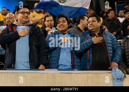 Harrison, Vereinigte Staaten. März 2020. Fans von NYCFC nehmen am Concacaf Champions League-Viertelfinale gegen Tigers UANL in der Red Bull Arena Teil, Tigres gewann 1 - 0 (Foto von Lev Radin/Pacific Press) Credit: Pacific Press Agency/Alamy Live News Stockfoto