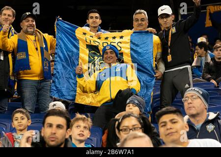 Harrison, Vereinigte Staaten. März 2020. Fans von Tigres UANL nehmen am Concacaf Champions League-Viertelfinale gegen NYCFC in der Red Bull Arena Teil, Tigres gewann 1 - 0 (Foto von Lev Radin/Pacific Press) Credit: Pacific Press Agency/Alamy Live News Stockfoto