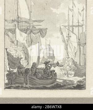 In 't Jaar 1688 Ging William III in die Flotte, die ihn nach England bringen wird, am 11. November 1688. Herstellung Vervaardiger: Zeichner: Anonymer Zeichner: Jacques Kuyper (zurückgewiesene Zuschreibung) Ort Herstellung: Niederlande Datum: CA. 1789 - ca. 1810 Physische Eigenschaften: Stift oder Bürste in grauem Material: Papiertinte Technik: Stift/Bürste Abmessungen: H 65 mm × b 55 mm Betreff: Abreise  Reise von William III nach England Wenn: 1688-11-11 - 1688-11-11wie: William (Fürst von Orange und König von England, Schottland und Irland) Stockfoto