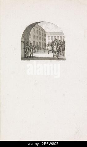 In de kazerne voor de Gardes d'Honneur Blick auf den Hof der Kaserne für die Ehrenwache Napoleons nach Amsterdam, April 1813. Illustration für ein Buch über die Gardes d'Honneur. Hersteller: Druckmaschine: Reinier Vinkeles (I) (denkmalgeschütztes Gebäude) zum Zeichnen von Abraham Vinkeles (denkmalgeschütztes Eigentum) Ort Herstellung: Niederlande Datum: 18-1815 Physikalische Merkmale: Ätzung und Engras, Proofing vor dem Briefmaterial: Papiertechnik: Ätzung / Engras (Druckverfahren) Abmessungen: Blatt: H 252 mm × W 158 mmToelichtingGebruikt als Illustration in: The Gardes d'Honneur in Four Cantos, Dirk Hendri Stockfoto