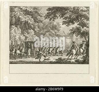 Inhalation van de prins van Oranje, 1787 Inhalation des Prinzen von Orange durch die Bourgeoisie in den Haag, 20. september 1787. Die offene Kutsche mit Gouverneur William V. von Männern und Frauen auf dem Weg zu einer Zugbrücke getrokken. Hersteller: Druckmaschine: Anonymer Ort Herstellung: Nordniederland Datum: 1787 Physikalische Eigenschaften: Ätzung, vor dem Prüfdruck Punktmaterial: Papiertechnik: Ätzmaße: Plattenkante: H 99 mm × W 115 mmToelichtingGebruikt als Illustration in: Arend Fokke Simonsz. Die patriotischen Themen in der Geschichte. Amsterdam: Arend Fokke Simonsz, Ausgaben dazwischen Stockfoto