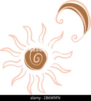 Symbolische Sonne. Vektor-Doodle-Illustration. Isoliert auf Weiß. Stock Vektor