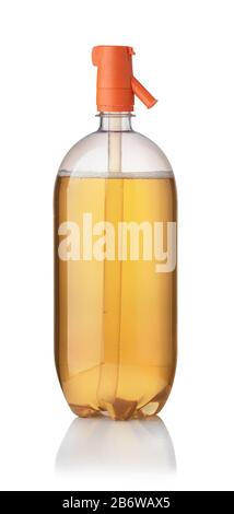 Kunststoffflasche Apfelzider isoliert auf Weiß Stockfoto