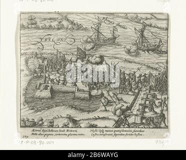 Name van de schans IJsseloord bij Arnhem, 1585 An der Rampe IJsseloord in Arnhem, 1585 Objekttyp: Print History Picture Item Number: RP-P-ob-80.001Catalogusreferentie: FMH 925Atlas van Stolk 858Atlas van Stolk 267-175New Hollstein Dutch B221-copy Beschreibung: Eroberung der Rampe IJsseloord in Arnhem, 10. november 1585, durch britische und deutsche Soldaten der Streitkräfte. Im Hintergrund die Kreuzung von Rhein und IJssel. Mit Unterschrift von vier Zeilen in lateinischer Sprache. Nummer 175. Auf der Rückseite mit Text in Latijn abgedruckt. Hersteller: Druckmaschine: Anonym von French High drucken Stockfoto