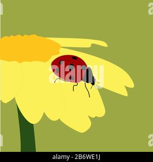 Ladybug auf Blume, Illustration, Vektor auf weißem Hintergrund. Stock Vektor