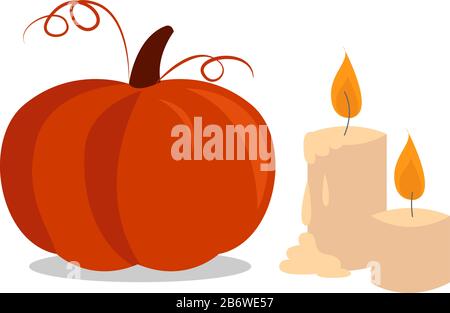 Halloween Kürbis mit Kerzen, Illustration, Vektor auf weißem Hintergrund. Stock Vektor