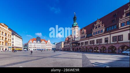 Leipzig, DEUTSCHLAND - CIRCA MÄRZ 2018: Der Marktplatz der Stadt Leipzig in Deutschland Stockfoto