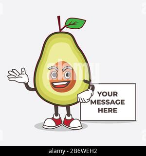 Eine Illustration der Figur des Avocado Fruit Cartoon Maskottchens mit Whiteboard Stockfoto