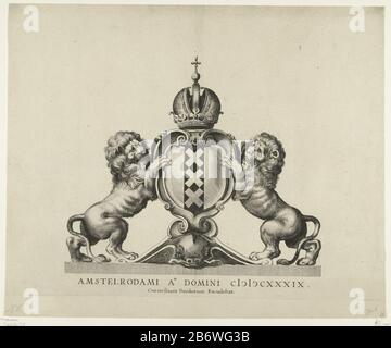 Eintritt der französischen Königin Maria de Medici in Amsterdam, 31. August 1638. Titelschild in einem nicht zusammengestellten Ensemble bestehend aus Titelseite, Porträt und sieben Blättern der Prozession. Die Arme Amsterdams mit imperialer Krone, die von zwei Löwen als Anhänger flankiert werden. Ohne den gedruckten Titel teksten. Hersteller : Druckerhersteller Pieter Nolpeuitgever Cornelis Danckerts (I) (denkmalgeschütztes Gebäude) Ort Herstellung: Druckmaschine: Nordniederländische Verleger: Amsterdam Datum: 1639 Physikalische Merkmale: Ätzungs- und Engra-Material: Papiertechnik: Ätzung/Engra-Abmessungen (Druckverfahren): Blatt: H 366 mm Stockfoto