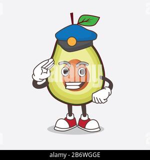 Eine Illustration der Figur des Avocado Fruit Cartoon Maskottchens, die als Polizist arbeitet Stockfoto