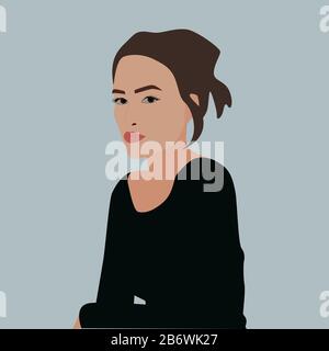 Frau in schwarzem Hemd, Illustration, Vektor auf weißem Hintergrund. Stock Vektor