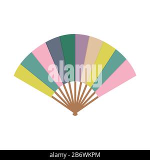 Asiatischer Fan. Farbechte Hand herkömmlicher Lüfter isoliert auf weißem Hintergrund. Vektorlüfter für die Falzlackierung von Papier Stock Vektor