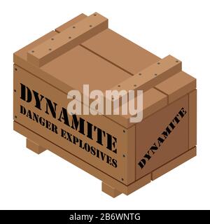 Gefahr Sprengstoff Dynamit Holzkiste Isoletad auf weißem Hintergrund isometrische Ansicht Stock Vektor