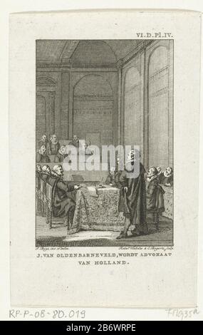 Johan van Oldenbarnevelt doet de eed als Landsadvocaat, 1586 J van oldenbarneveld, wordt advokaat van Holland (titel op object) Johan van Barneveld leistet den Eid als US-Anwalt, 1586J. von Oldenbarneveld, ist advokaat von Holland (title object) Objekttyp: Print History MH 935 Referenzobjekt: OpogaRP-19Furnavet-P-P-P-85P-P-P-RP: Staat mit der Buchstabenbezeichnung: Johan van Barneveld leistet am 8. März 1586 den Eid als Anwalt der Region Holland. Hersteller: Druckmaschine: Reinier Vinkeles (I) (auf Objekt abgebildet) Druckmaschine: Cornelis Bogerts (auf Objekt angegeben) zum Zeichnen Stockfoto