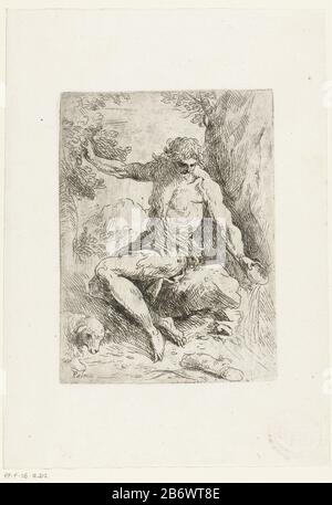 Johannes de Doper in de wildernis Johannes der Täufer auf einem Stein in der Wildnis sitzend. Mit der rechten Hand pflückt er Früchte, mit der anderen fängt er Wasser. Zu seinen Füßen ein Lam. Hersteller : Druckhersteller Jacopo (I) Palma (il Giovane) (denkmalgeschütztes Gebäude) Herausgeber: Giacomo Franco (möglicherweise) Herstellung: Italien Datum: 1554 - 1611 Physikalische Merkmale: Ätzmaterial: Papiertechnik: Ätzmaße: Plattenkante: H 154 mm × W 114 mmToelichtingPrent ist möglicherweise einer der Drucke der Excellentia et Nobilitate Delineationis Libri Duo, die 1611 von Giacomo Franco herausgegeben wurde. Betreff John the B. Stockfoto