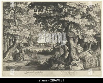 Johannes de Doper in de wildernis Bewaldeter Landschaft mit der winzigen Figur Johannes des Täufers, der am Fuß eines Baumes kniet und neben ihm ein Lamm lag. Im Rand unter einem Vers in lateinischer Sprache, der sich auf den Bijbelverhaal bezieht. Hersteller: Druckmaschine: Nicolaes de Bruyn (denkmalgeschütztes Gebäude), entworfen von Jacob Savery (I) (denkmalgeschütztes Gebäude) Herstellung: Niederlande Datum: 1581 - 1656 Physische Merkmale: Engra-Material: Papiertechnik: Engra (Druckverfahren) Abmessungen: Blatt: H 388 mm × W 511 mmToelichtingPrent Design von Jacob Savery (I) . Subjekt Johannes der Täufer in der Wildnis Benthisch, usu Stockfoto