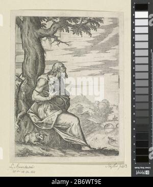 Johannes de Doper in de wildernis Johannes de Doper zitierend onder een boom in de wildernis. Naast hem zijn lam. Hersteller : Hersteller: Luca Guarinoni (vermeld op object)Plaats Herstellung: Italië dating: CA. 1569 Physikalische Kenmerken: ETS-Material: Papier Techniek: Etsen Abmessungen: Plaatrand: H 204 mm × b 151 mm Betreff: Johannes der Täufer in der Wildnis, meist begleitet von einem Lamm Stockfoto