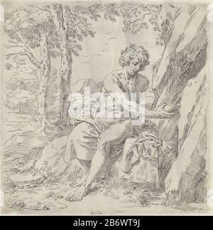 Johannes de Doper in de wildernis Johannes der Täufer sitzt an einer Wasserquelle in einer Landschaft. Er fängt Wasser auf einem Kom. Hersteller: Druckmaschine: Simone Cantarini Ort Herstellung: Italien Datum: 1622 - 1648 Physikalische Merkmale: Ätzmaterial: Papiertechnik: Ätzmaße: Plattenkante: H 170 mm × W 168 mm Thema Johannes der Täufer in der Wildnis Benthisch, meist Begleitet von einem Lamm Stockfoto
