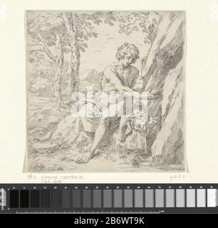 Johannes de Doper in de wildernis Johannes de Doper zit bij een waterbron in een landschap. Hij vangt water op met een kom. Hersteller : Hersteller: Simone CantariniPlaats Herstellung: Italië dating: 1622 - 1648 Physische Kenmerken: ETS Material: Papier Techniek: Etsen Abmessungen: Plaatrand: H 170 mm × b 168 mm Betreff: Johannes der Täufer in der Wildnis, normalerweise begleitet von einem Lamm Stockfoto