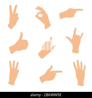 Gestik, die Hände. Hand mit zählen Gesten, Zeigefinger unterzeichnen. Open Arms anzeigen Signal und Handshake, interaktive Kommunikation einstellen Stock Vektor