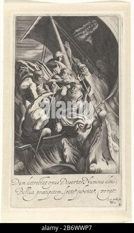 Jona in Zee Geworpen Boek van Jona (serietitel) Jonah wird ins Meer geworfen, um von einem großen Fisch verschluckt zu werden. Zweites Bild aus einer vierköpfige Serie zur Bibel Jona. Hersteller : der von Willem Pietersz entworfene Druckerhersteller Jan van de Velde (II) (unter Denkmalschutz stehendes Gebäude). Buytewech (Listed Property) Ort Herstellung: Nordholland Datum: 1603 - 1641 Physikalische Merkmale: Ätzmaterial: Papiertechnik: Ätzmaße: Plattenkante: H 191 mm × W 110 mm Betreff: Die Matrosen werfen widerwillig den Propheten Jonah ins Meer Stockfoto