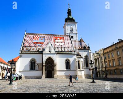 Die Markuskirche in Zagreb und ihre Dachziegel in Landesfarben Kroatiens Stockfoto