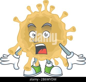 Ein Maskottchendesign aus Coronavirus Teilchen, das eine überraschende Geste macht Stock Vektor