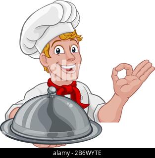 Koch Cook Baker Man Cartoon Holding Kuppeleinschub Stock Vektor