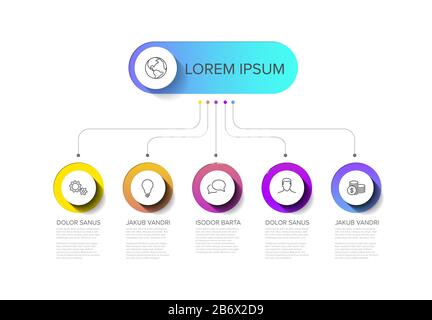 Infografievorlage Vector Multifunktions mit Titel- und fünf Elementoptionen und modernen Farben auf weißem Hintergrund Stock Vektor