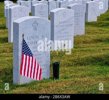 Flagge auf Veterans Grab Stockfoto