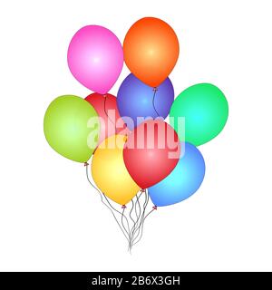Haufen Heliumballon isoliert auf weißem Hintergrund. Festballons zum Geburtstag, Jubiläumseinladung. Party, Valentinstag Design.Stock Vektor Stock Vektor