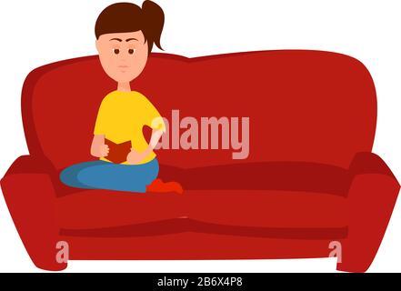 Mädchen auf einem Sofa, Illustration, Vektor auf weißem Hintergrund. Stock Vektor