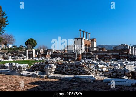Die Basilika St. Johannes war eine Basilika in Ephesus. Sie wurde von Justinian I. im 6. Der Apostel ruht auf dem geglaubten Grabgebiet des Johannes. Stockfoto