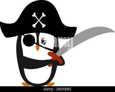 Pirat Pinguin, Illustration, Vektor auf weißem Hintergrund. Stock Vektor